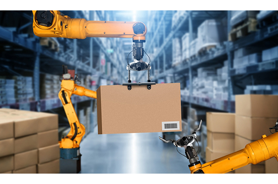 Smart robot arm system for innovative warehouse and factory digital technology.